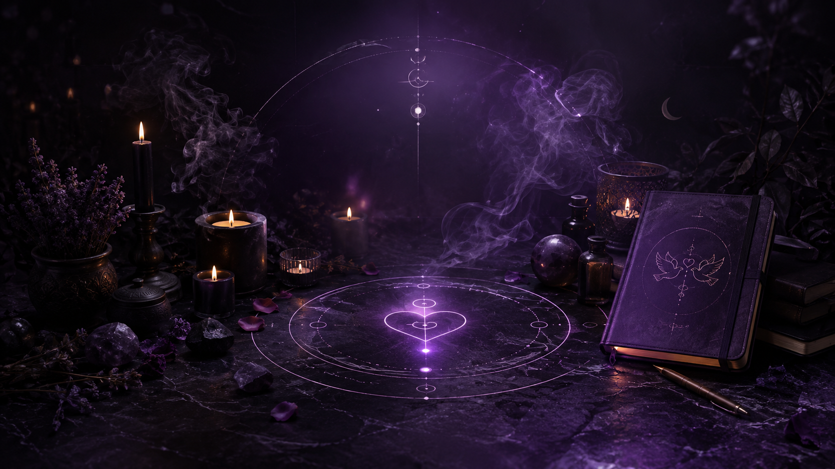 Love and Peace ritual with candlelight and glowing sigil
